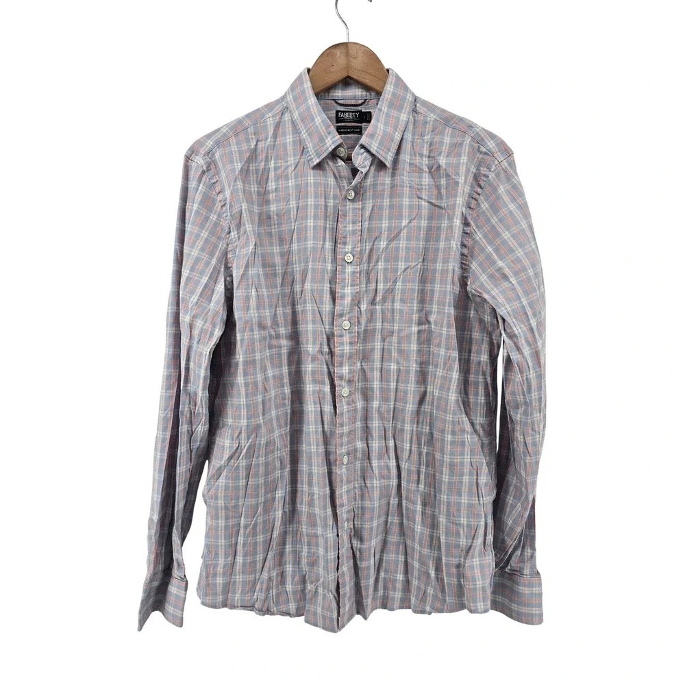 Faherty Movement Shirt Mens Large Blue Orange Plaid Stretch Button Down MWC0082